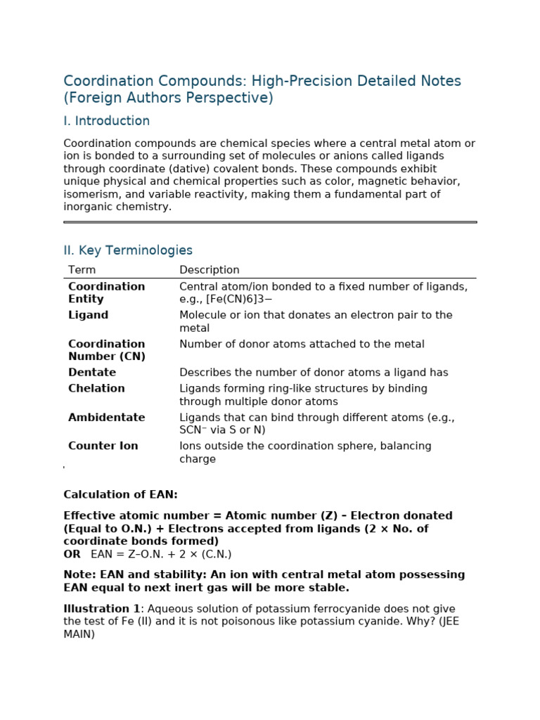 Coordination Compounds: Detailed Notes | PDF | Coordination Complex ...