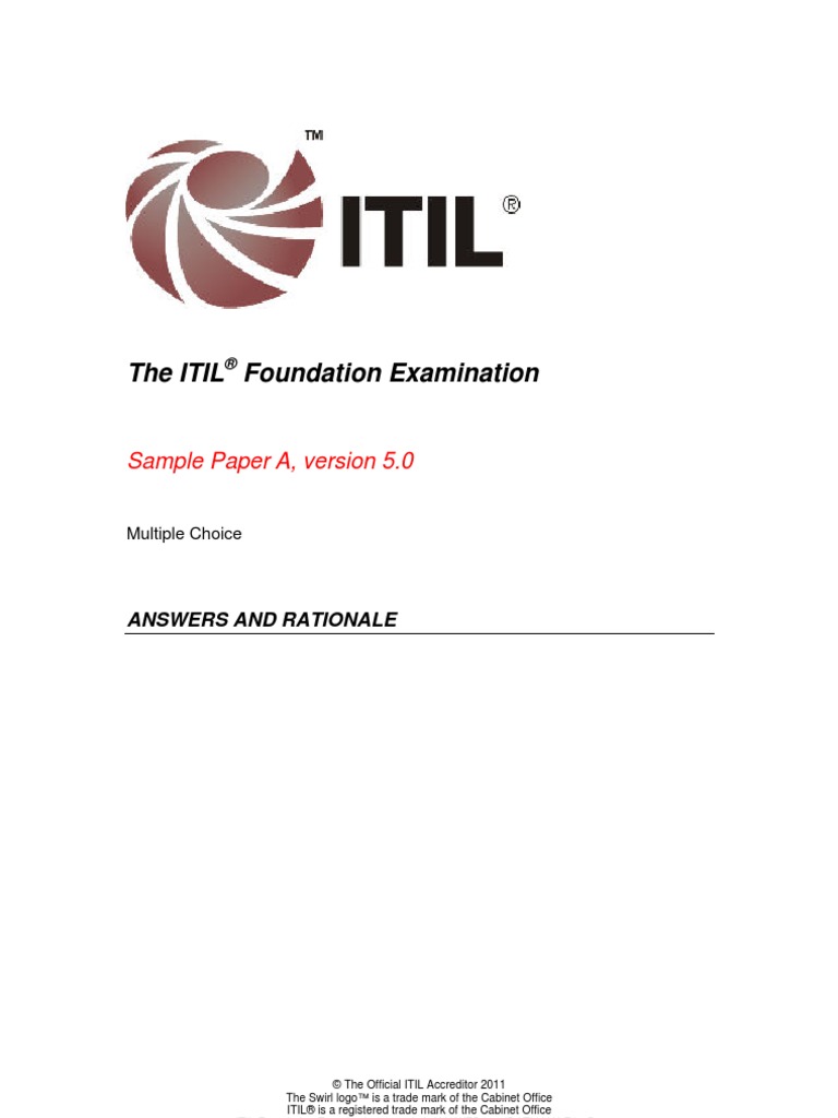 Itil Foundation Examination Samplea Answers And Rationales V5 0