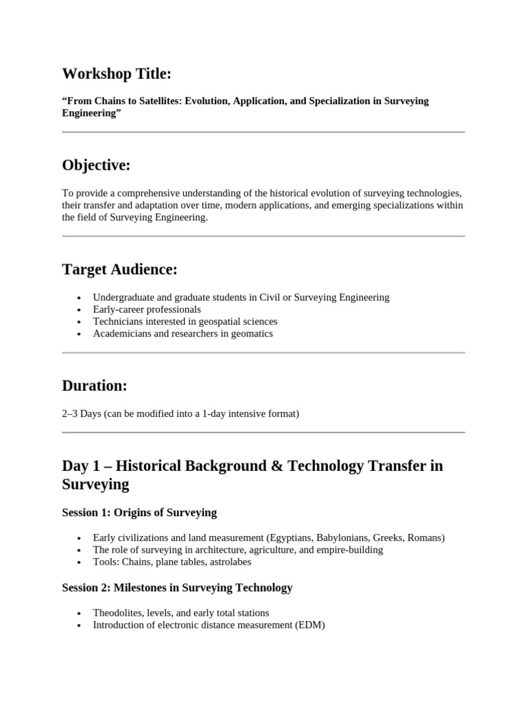 Surveying Engineering Workshop Overview | PDF | Surveying ...