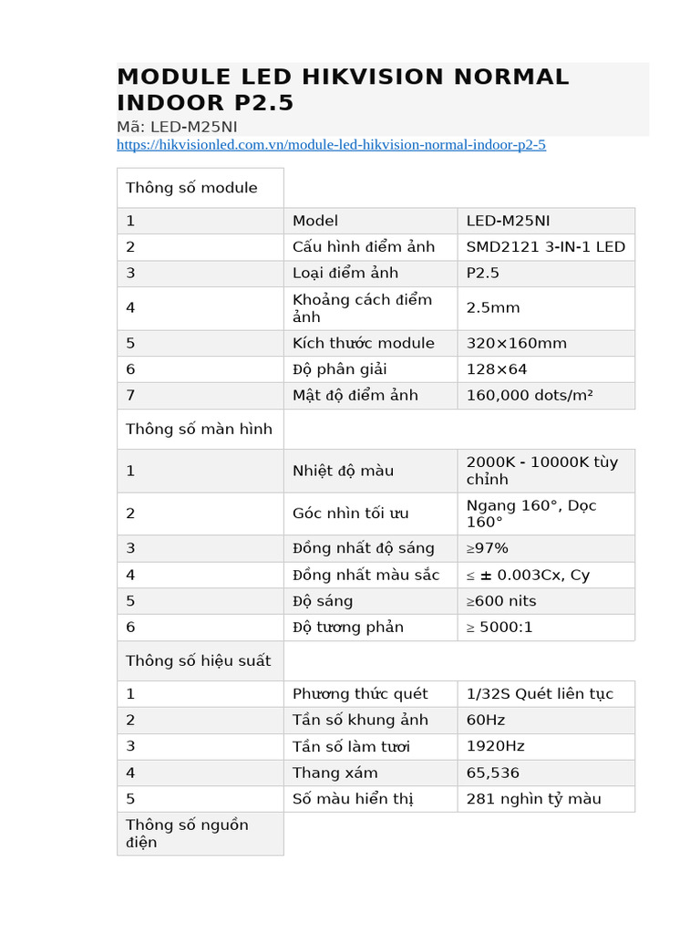 Module Led Hikvision Normal Indoor P2 | PDF