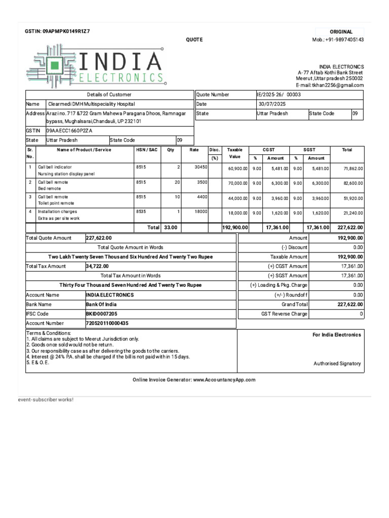 Quotation for Electronics Supply and Services | PDF | Sales | Payments