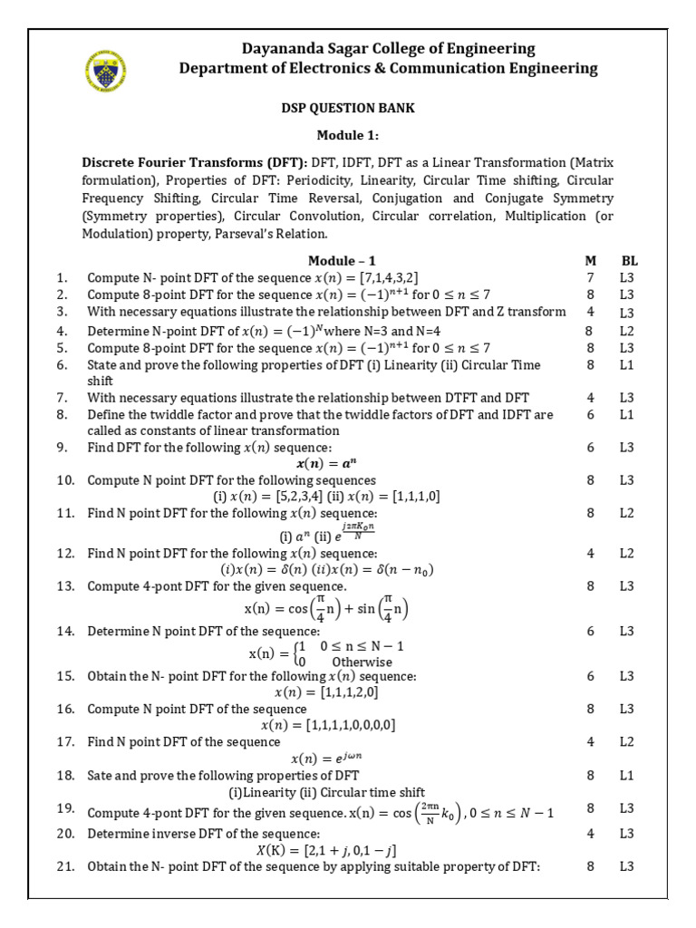 DFT and FFT Question Bank | PDF | Discrete Fourier Transform | Fast ...