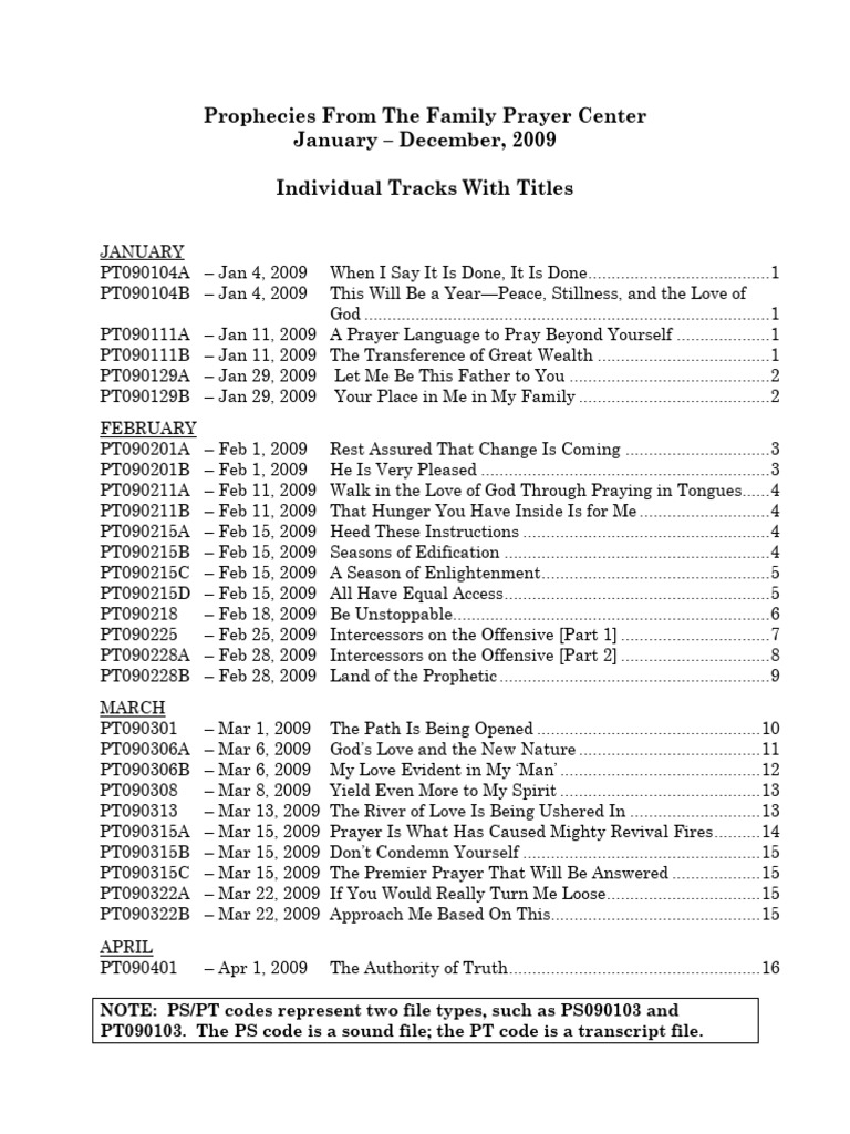 Prophecies FPC Titles 2009 | PDF | Intercession