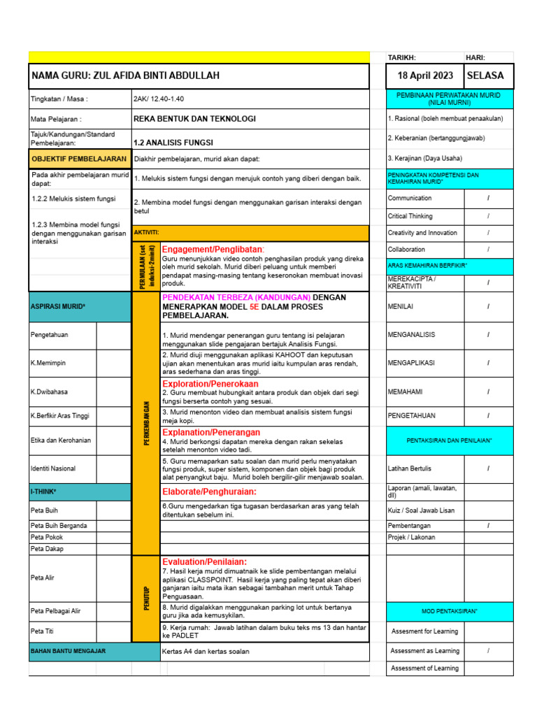 RPH Analisis Fungsi Model 5e | PDF