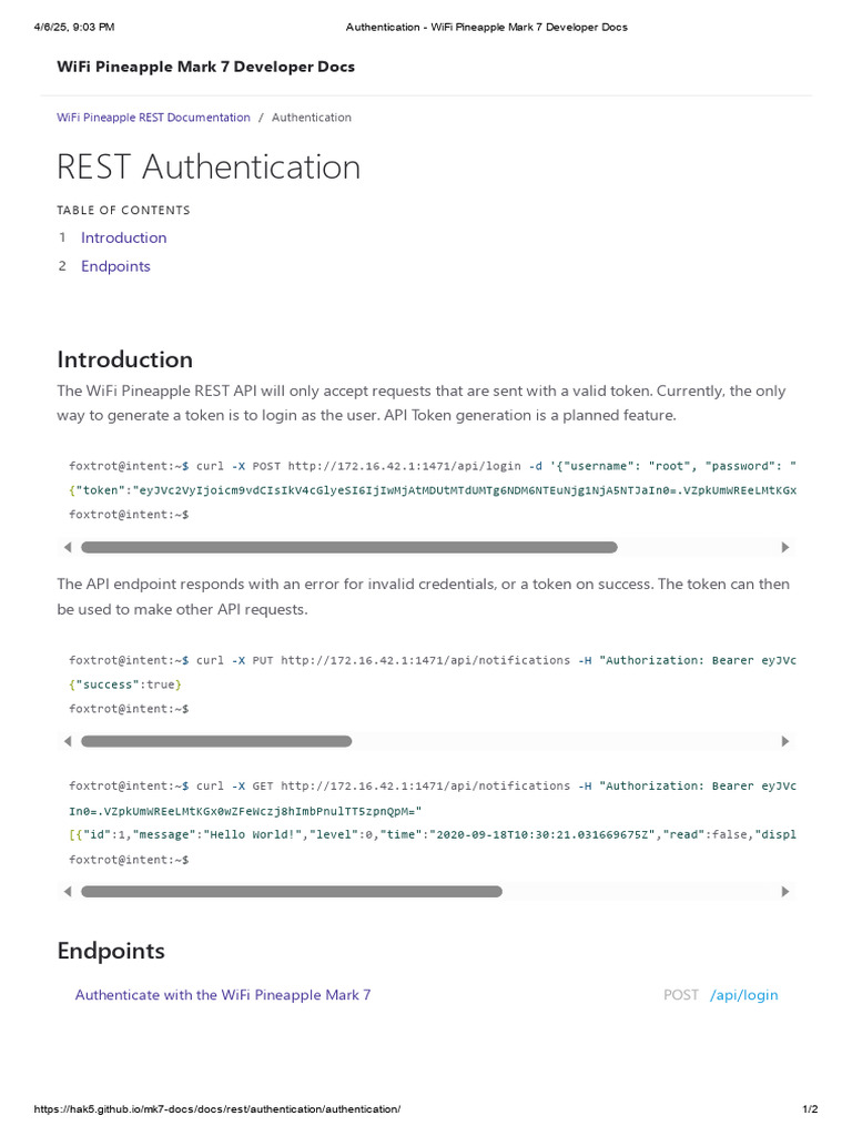 Authentication - WiFi Pineapple Mark 7 Developer Docs | PDF