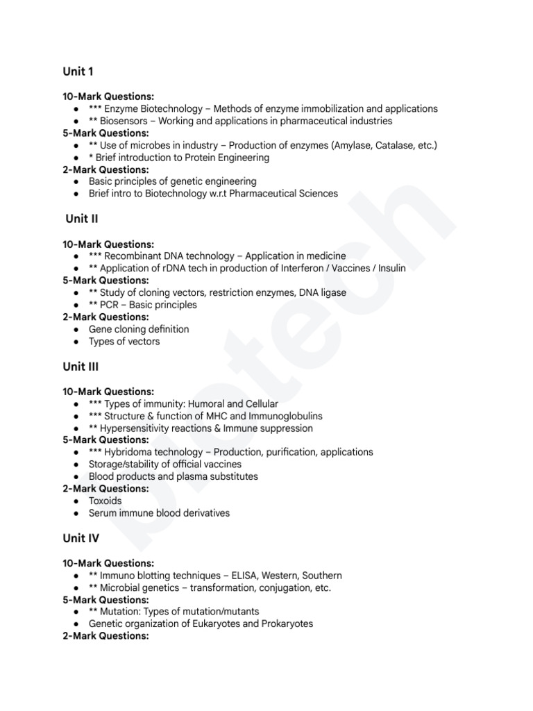 Biotech Study Guide: Key Topics & Questions | PDF