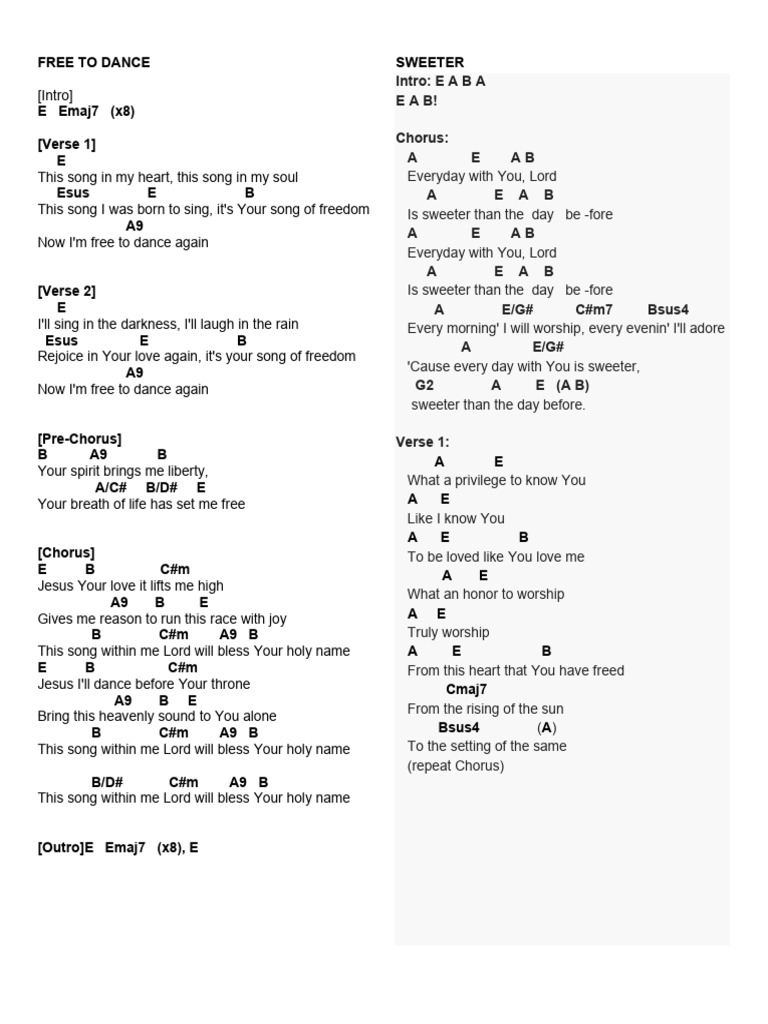Free to Dance: Worship Lyrics & Chords | PDF | Song Structure ...