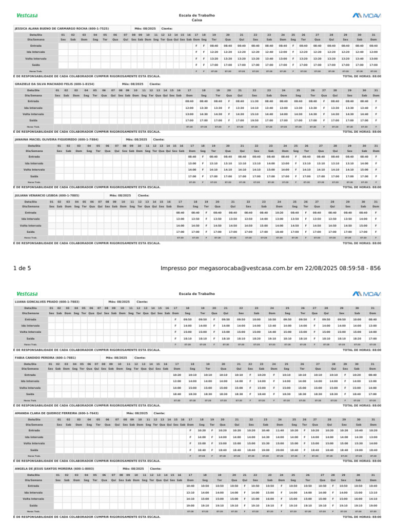 Escala de Trabalho - Agosto 2025 | PDF | Títulos honoríficos