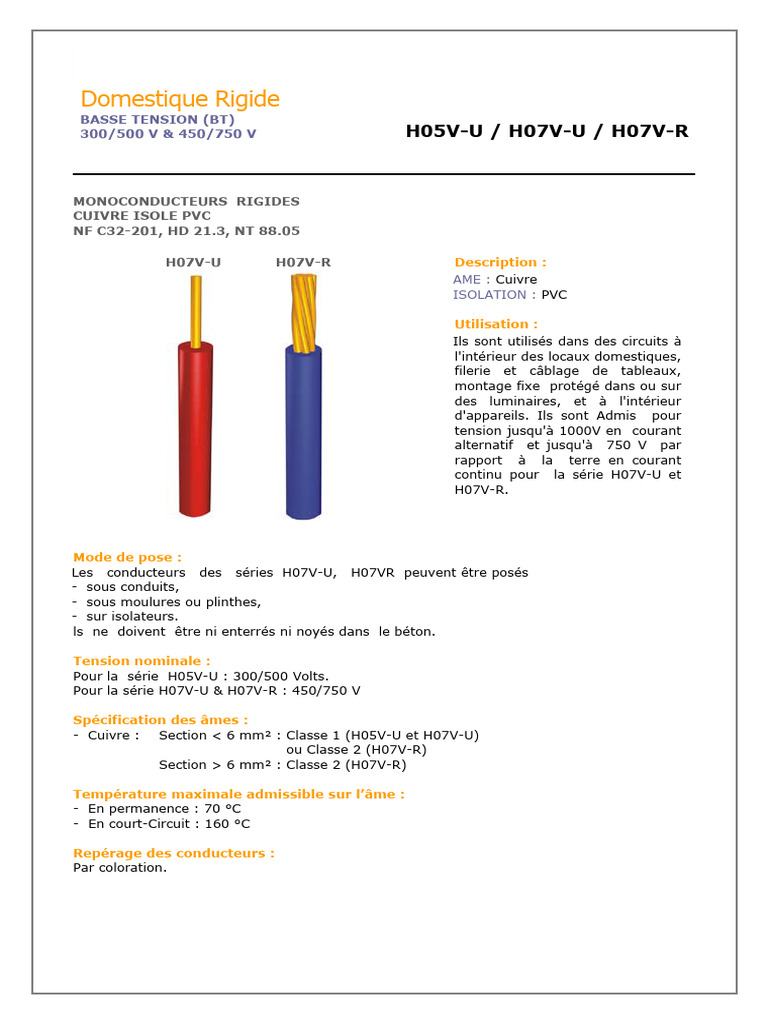 Câbles Électriques Basse Tension 300/750V | PDF | Câble coaxial ...