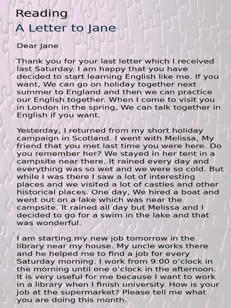 Letter to Jane About English Learning | PDF