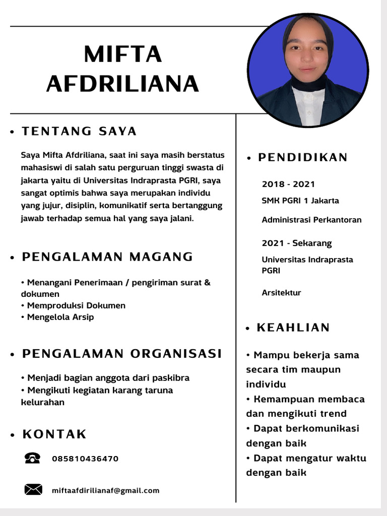 CV Lamaran Kerja (Mifta Afdriliana) | PDF
