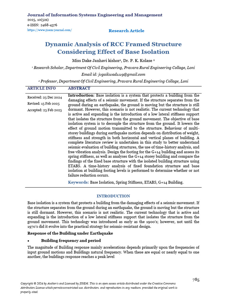 Dynamic Analysis of RCC Structures with Base Isolation | PDF ...