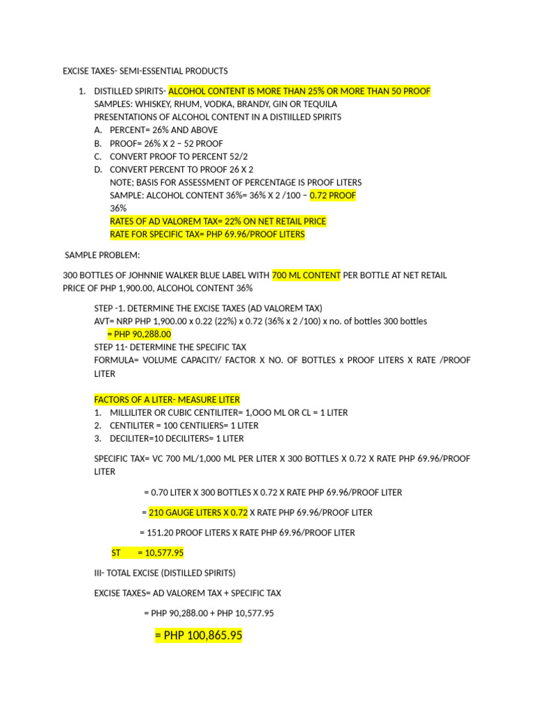 Excise Tax Calculation for Alcohol | PDF | Litre | Alcoholic Beverages