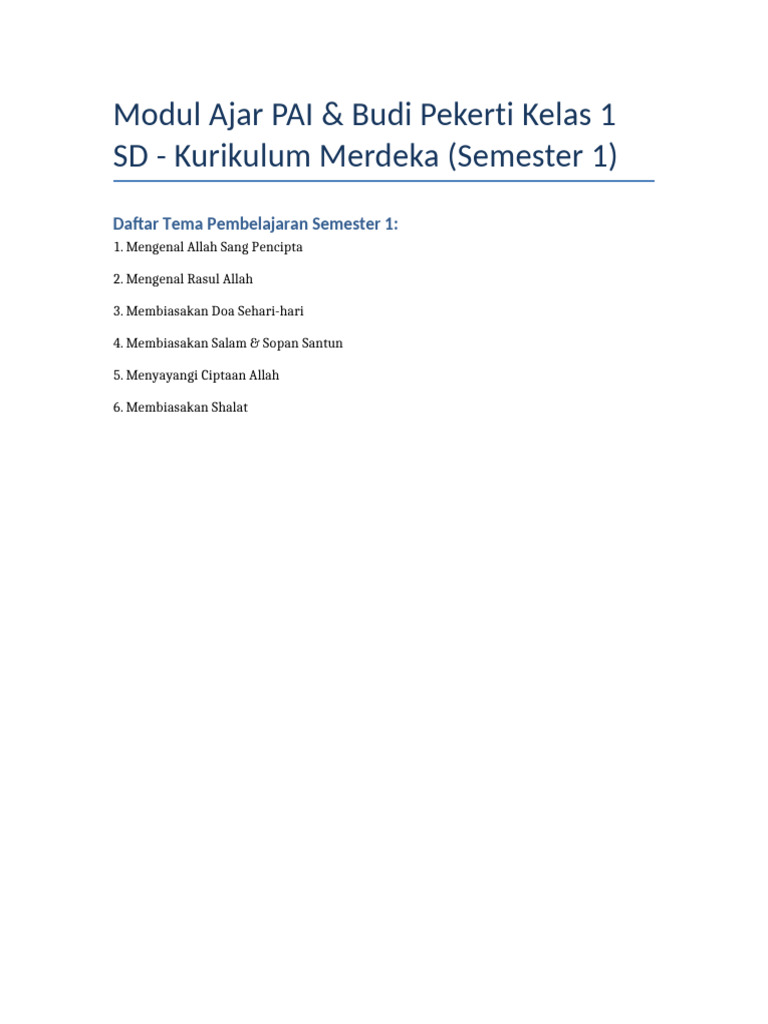 Modul Ajar PAI SD Kelas 1 Semester 1 | PDF