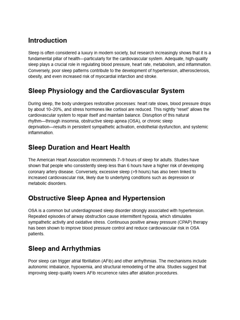Sleep's Impact on Heart Health | PDF | Sleep | Cardiovascular Diseases