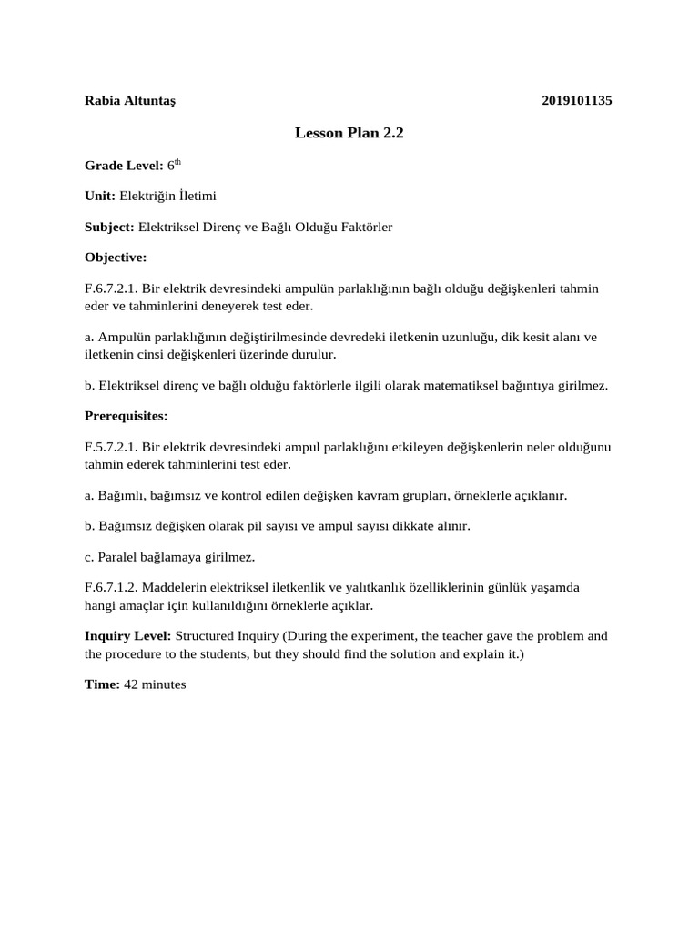 6th Grade Electricity Lesson Plan | PDF | Experiment | Cognitive Science