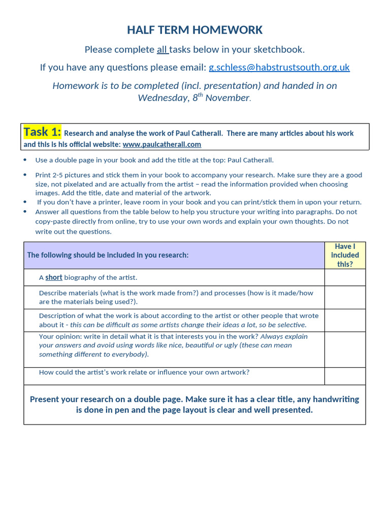 Half Term Tasks Year 10 | PDF | Books