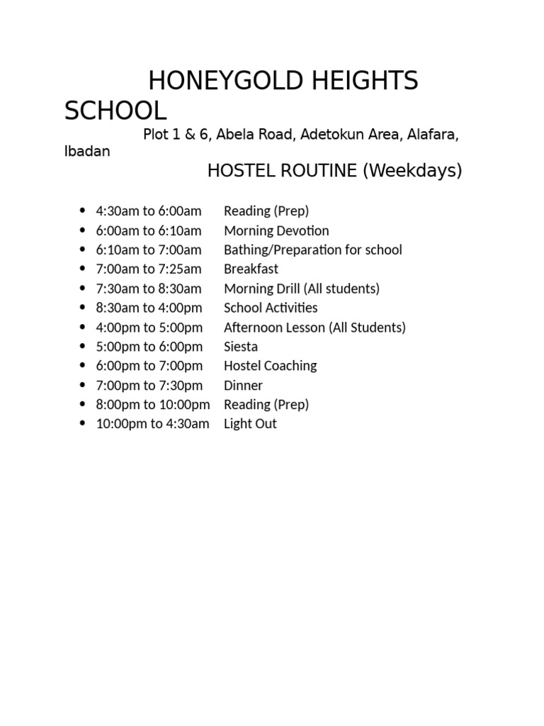 Hostel Routine | PDF