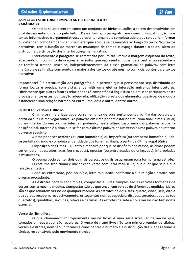 Estrutura e Função de Parágrafos e Estrofes | PDF | Números | Pensamento