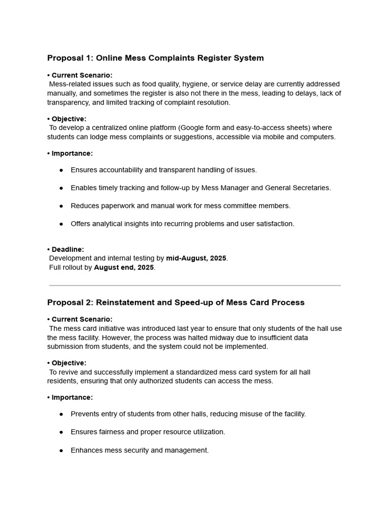Online Mess Management System Proposals | PDF | Information Technology ...