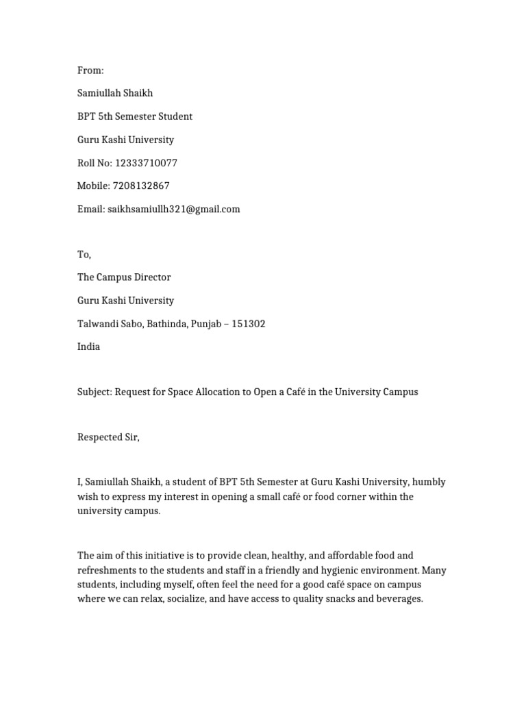 Café Space Request by Samiullah Shaikh | PDF