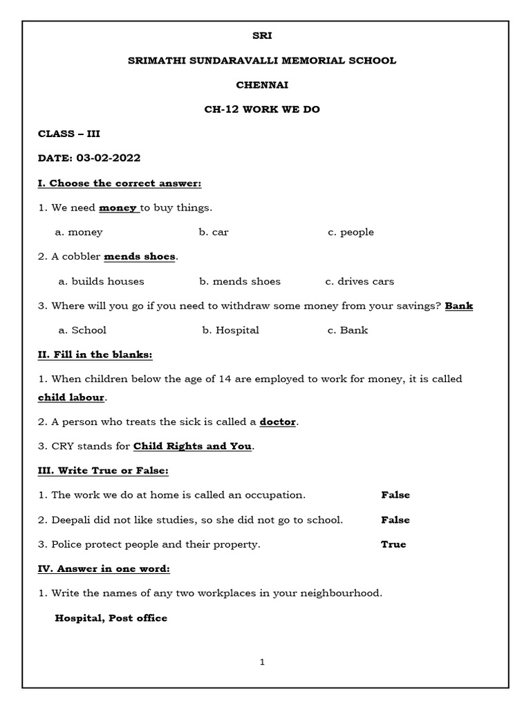 Class III Environmental Studies Worksheet | PDF | Beak | Zoology