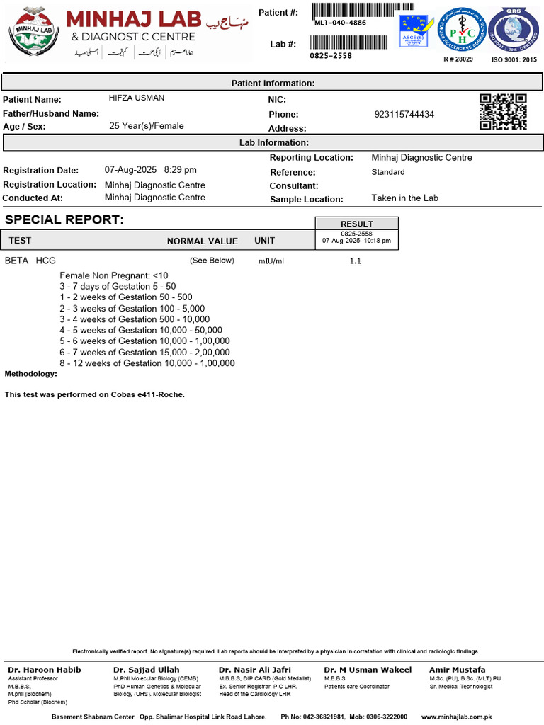 Beta HCG Test Results for Female Patient | PDF | Clinical Medicine ...