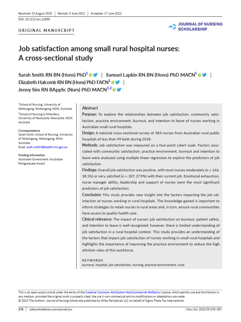 Job Satisfaction in Rural Hospital Nurses | PDF | Occupational Burnout ...