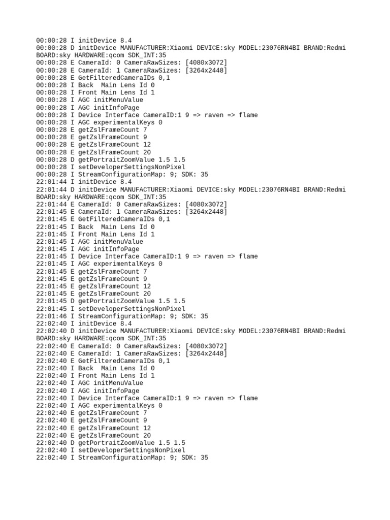 Xiaomi Redmi Camera Initialization Logs | PDF