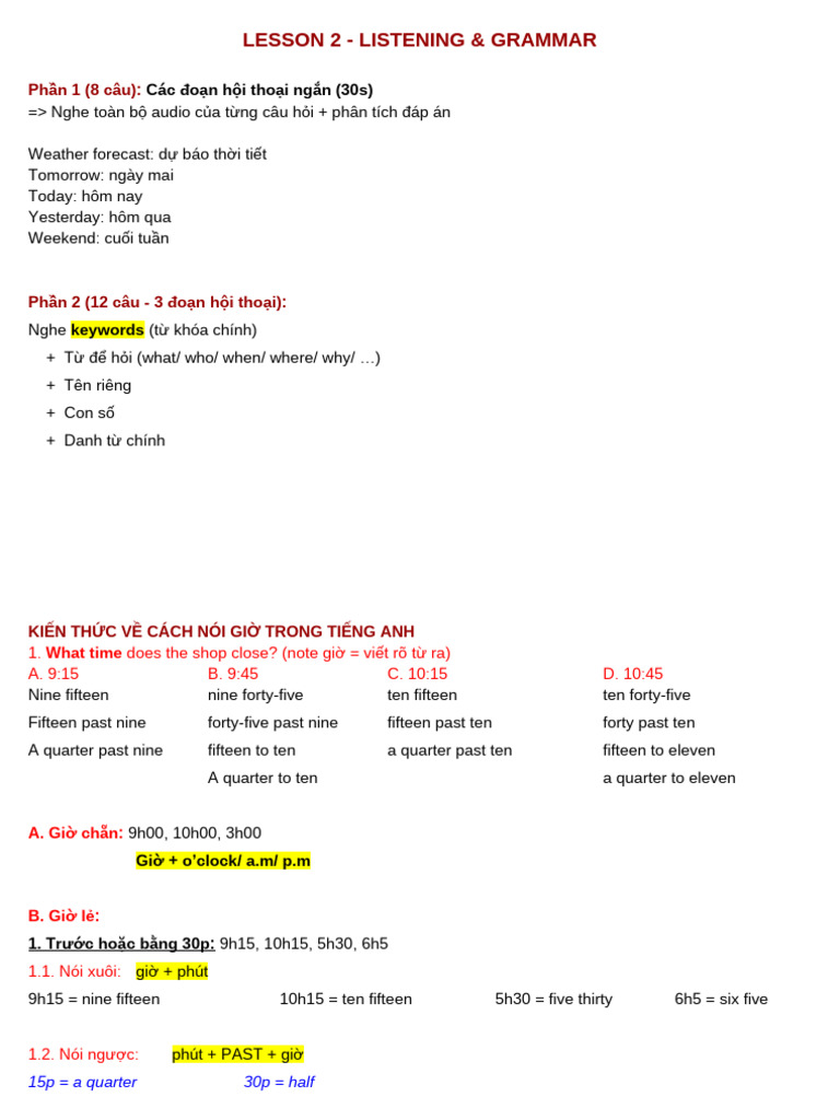 Lesson 2 - Listening & Grammar | PDF