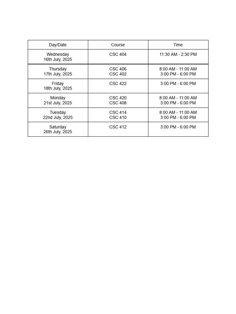 July 2025 CSC Course Schedule | PDF