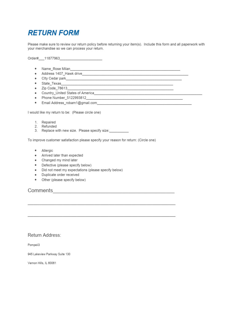 Return Form | PDF
