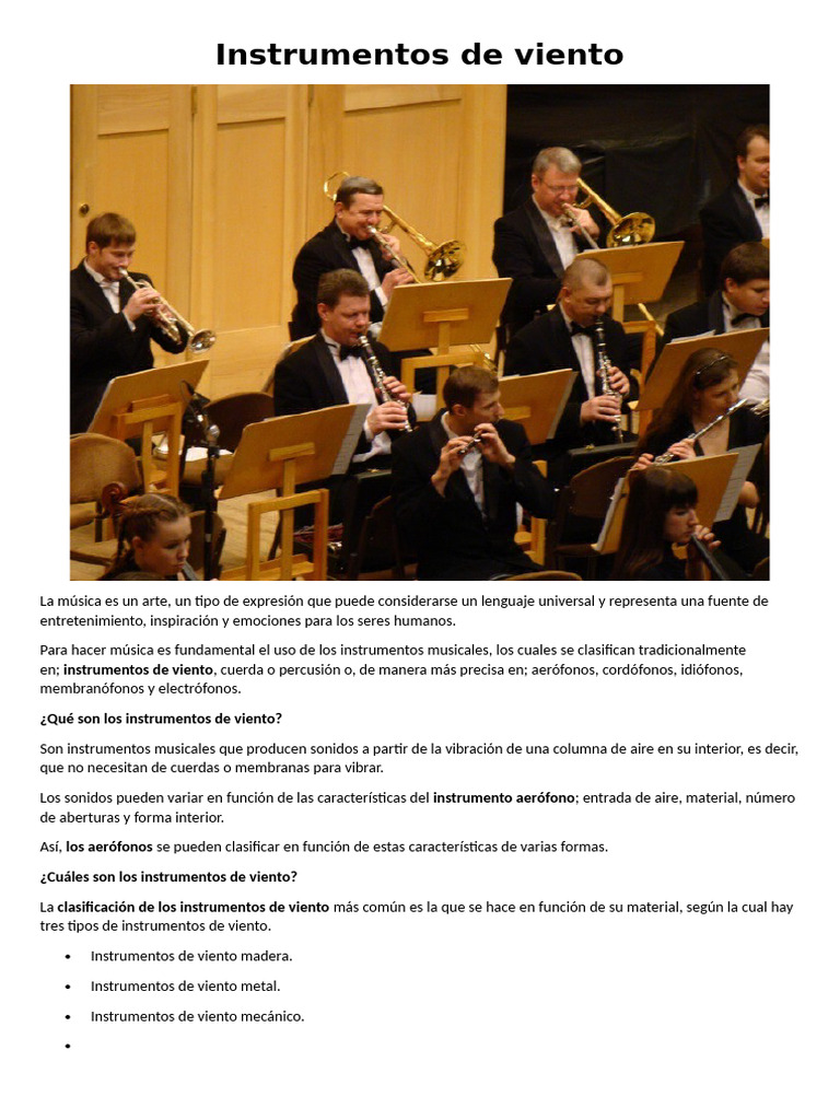 Definición y Tipos de Instrumentos de Viento | PDF | Instrumentos de ...