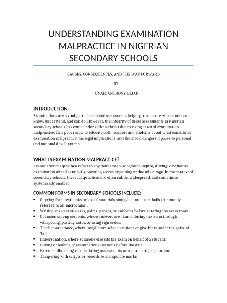 Exam Malpractice in Nigerian Schools | PDF