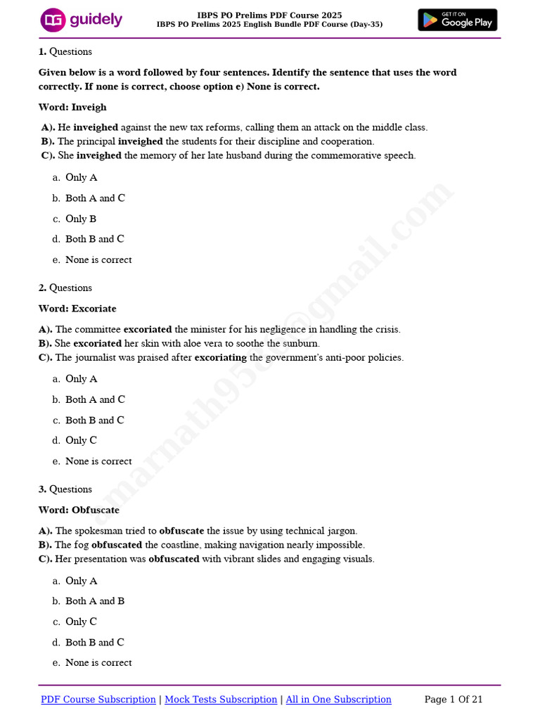 IBPS PO Prelims 2025 English Course PDF | PDF | Inflation | Attention