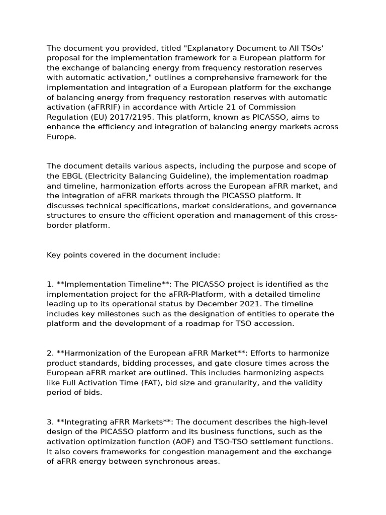 PICASSO Framework for aFRR Integration | PDF | Mathematical ...