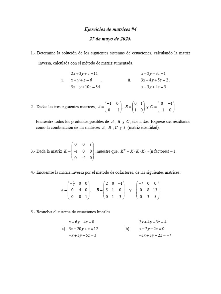Ejercicios de Matrices 4 PDF — free download