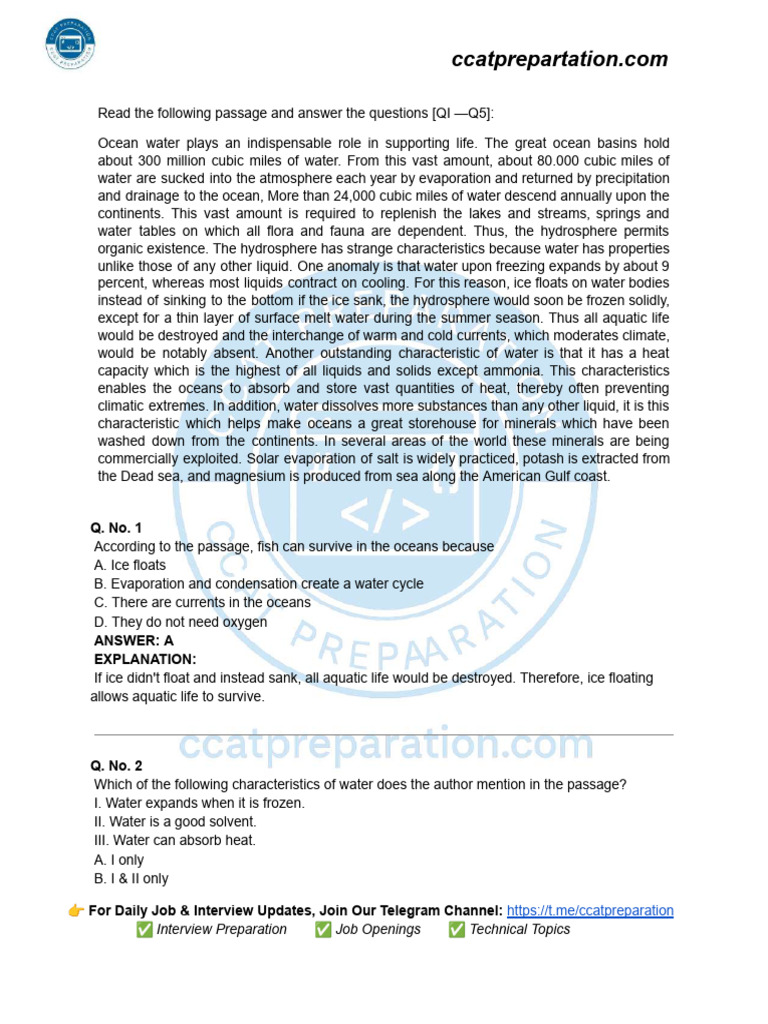 CCAT 2016 Paper Solution | PDF | Water | Oceans