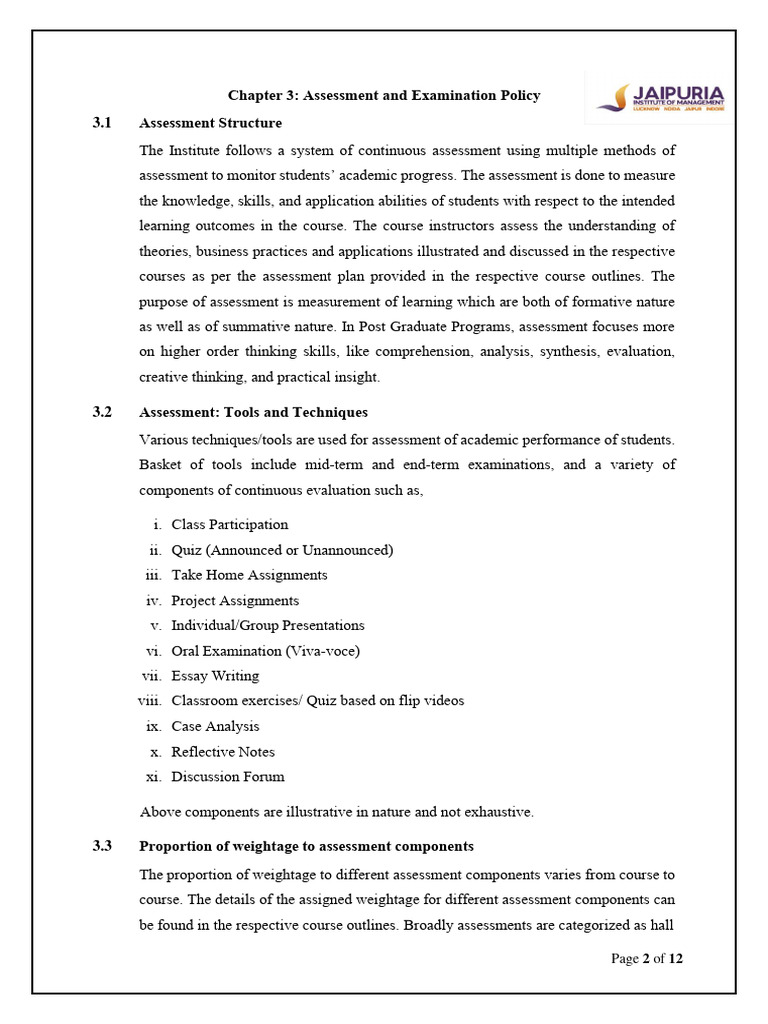 Assessment and Examination Policy Overview | PDF | Educational ...