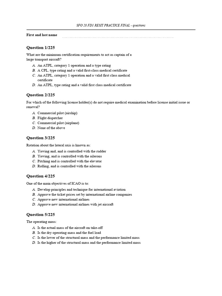 SFO 28 FD1 Resit Practice Questions | PDF | Instrument Flight Rules ...