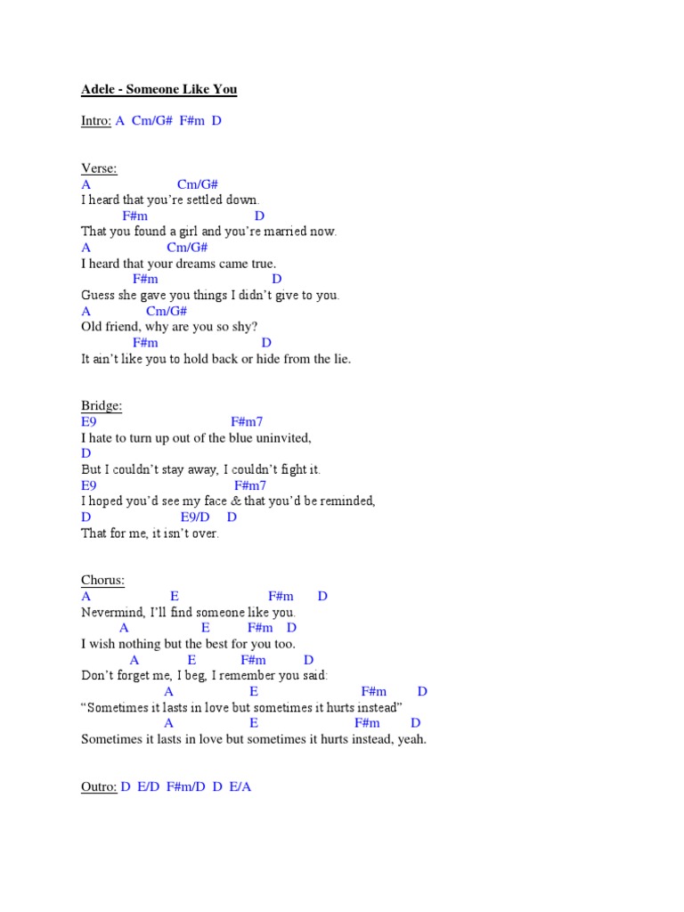 Adele Someone Like You Chords