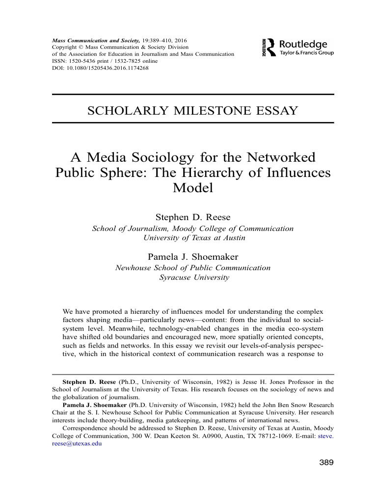 Media Sociology and Influence Hierarchies | PDF | News | Sociology