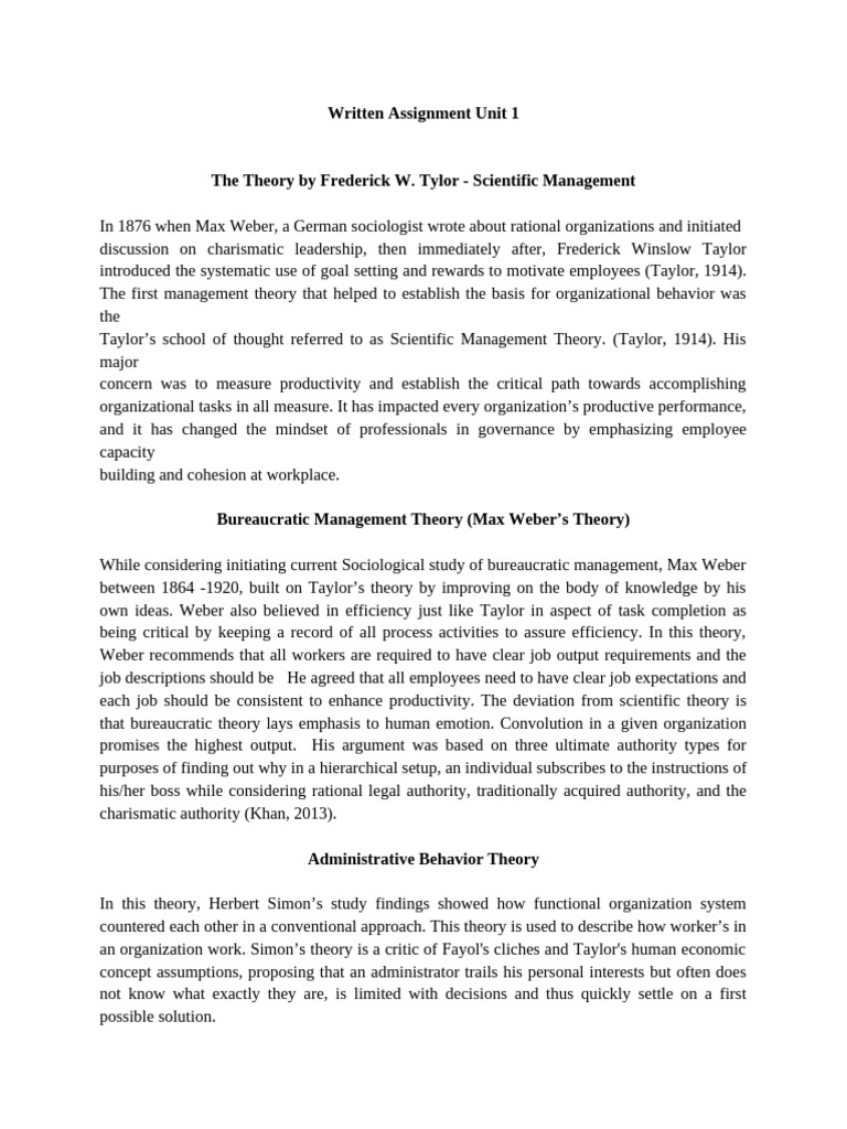 Written Assignment Week 01-1 | PDF | Max Weber | Organizational Behavior