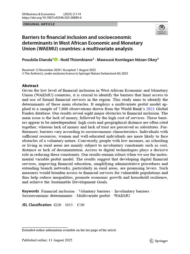 Barriers to Financial Inclusion in WAEMU | PDF | Financial Inclusion ...