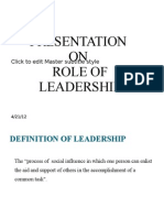 Presentation ON Role of Leadership: Click To Edit Master Subtitle Style
