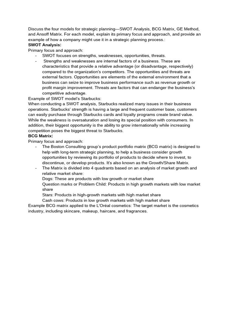 Strategic Planning Models Explained | PDF | Swot Analysis | Business ...
