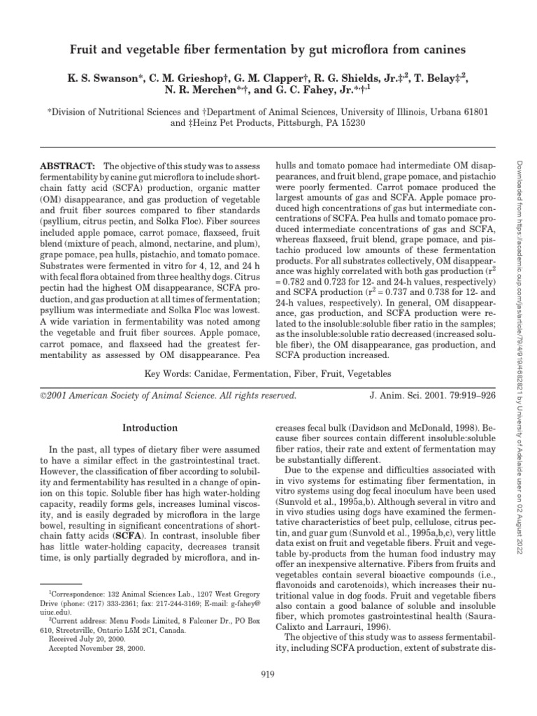 Canine Fiber Fermentation Study | PDF | Dietary Fiber | Diet & Nutrition