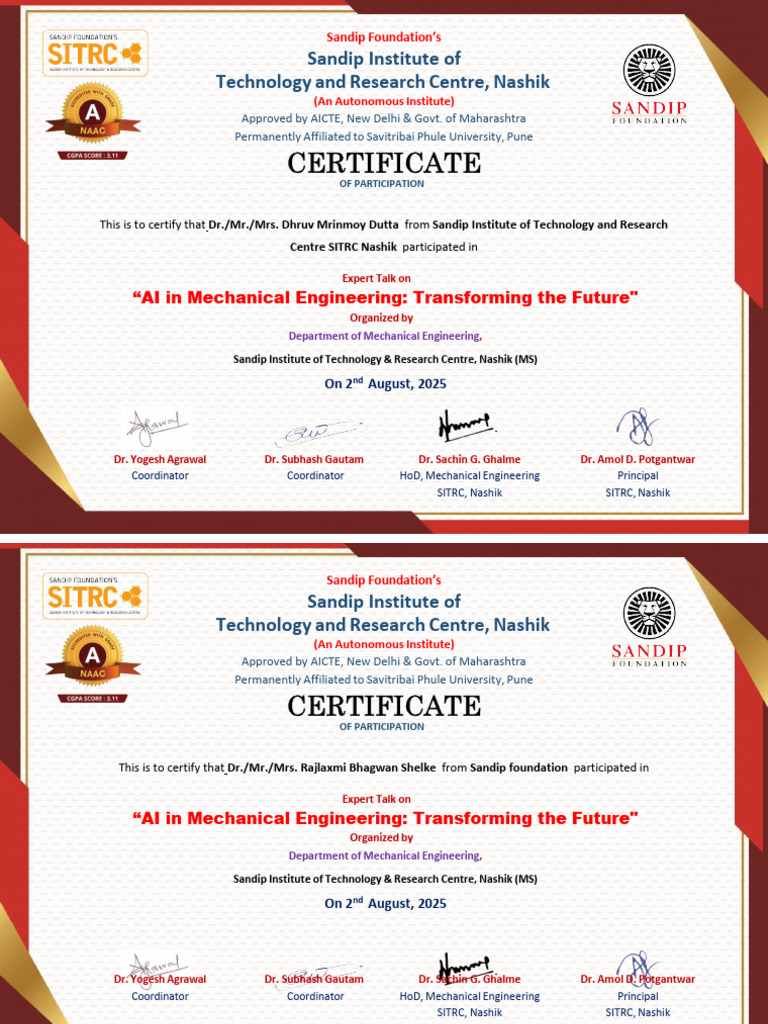 AI in Mechanical Engineering Talk Certificate | PDF | Career And ...