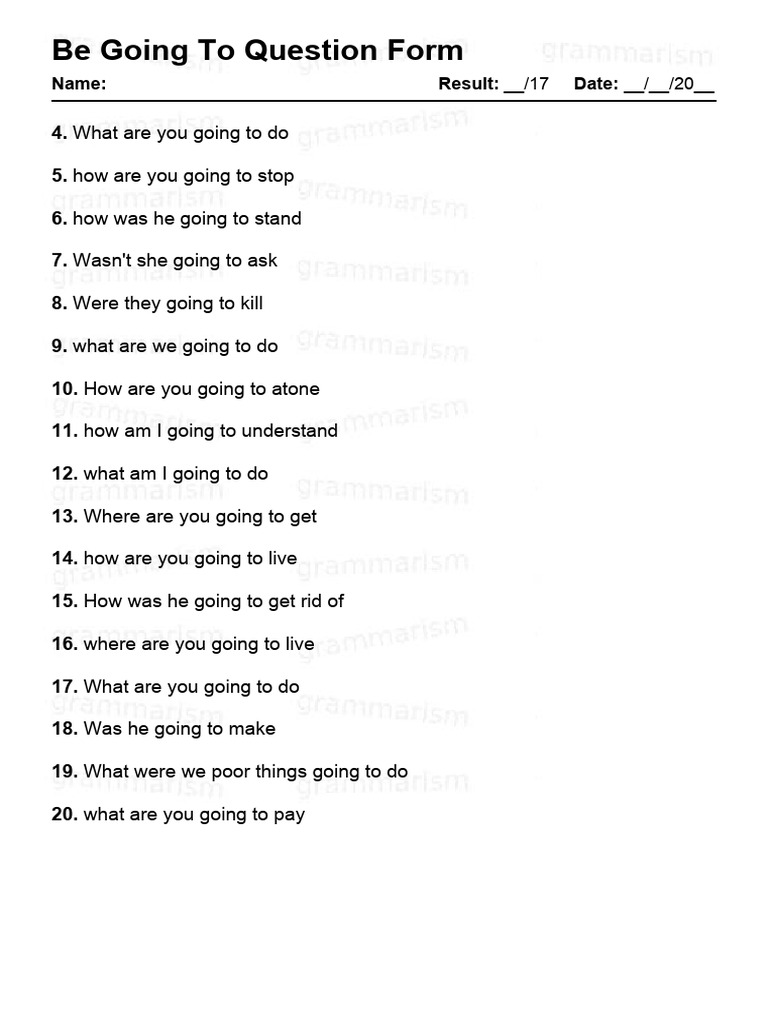 Be Going To: Question Form Guide | PDF