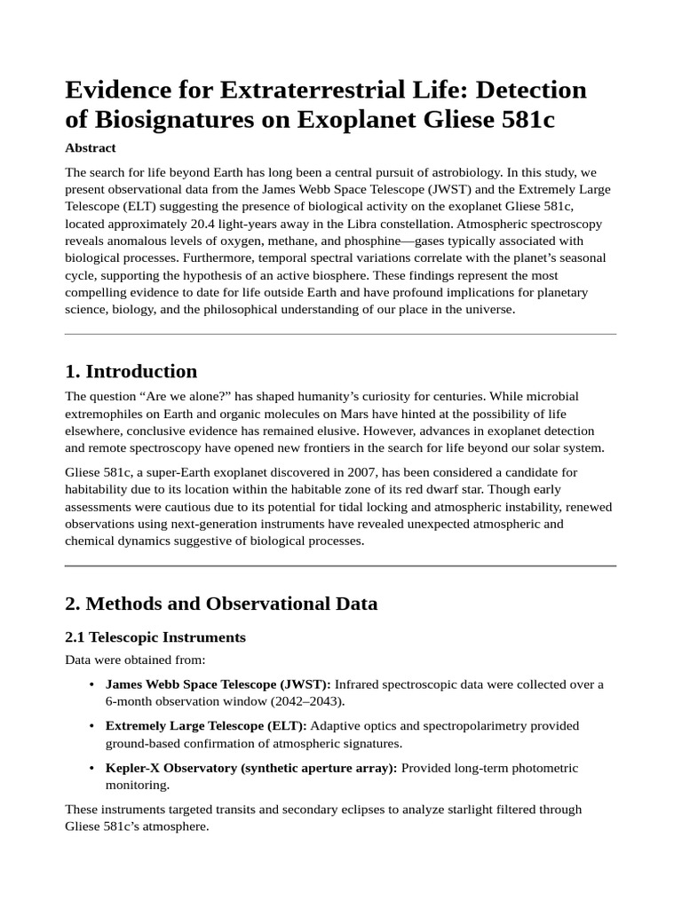 Biosignature Evidence on Gliese 581c | PDF | Extraterrestrial Life ...